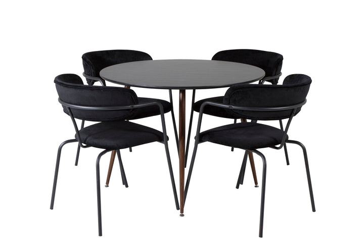 Venture Home Plaza Round Table 100 cm - Black Top - Walnut legs+Arrow armchair - Black Legs - Black Velvet_4