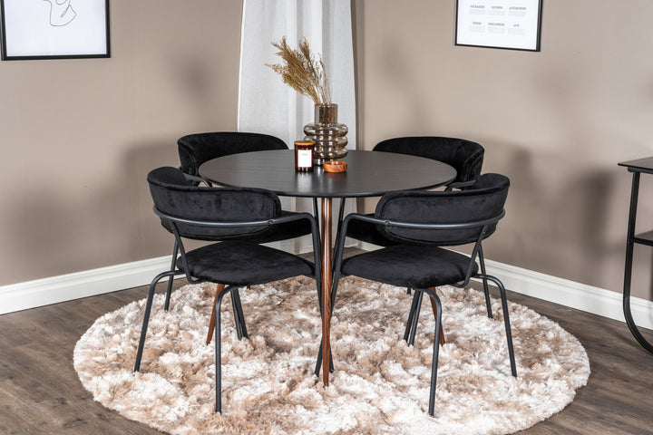 Venture Home Plaza Round Table 100 cm - Black Top - Walnut legs+Arrow armchair - Black Legs - Black Velvet_4
