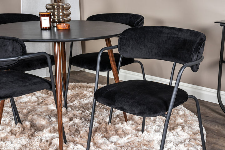 Venture Home Plaza Round Table 100 cm - Black Top - Walnut legs+Arrow armchair - Black Legs - Black Velvet_4
