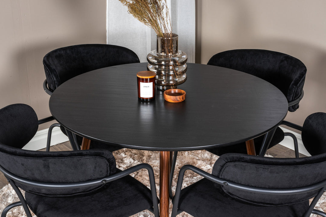 Venture Home Plaza Round Table 100 cm - Black Top - Walnut legs+Arrow armchair - Black Legs - Black Velvet_4