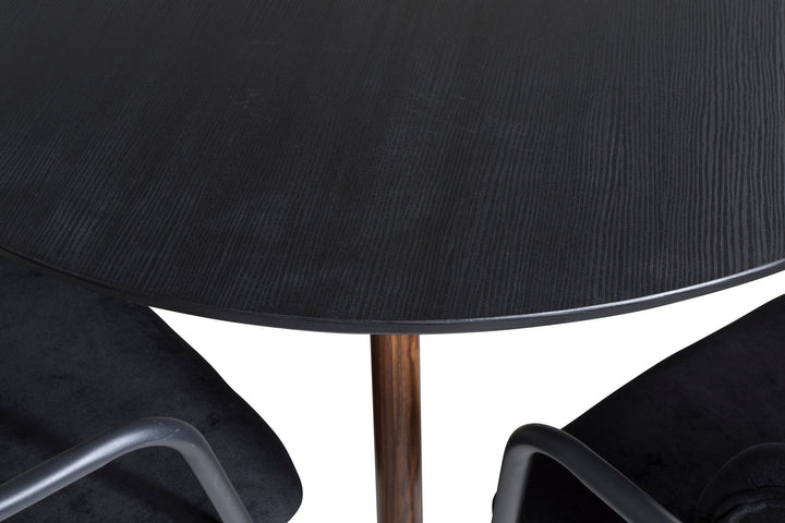 Venture Home Plaza Round Table 100 cm - Black Top - Walnut legs+Arrow armchair - Black Legs - Black Velvet_4