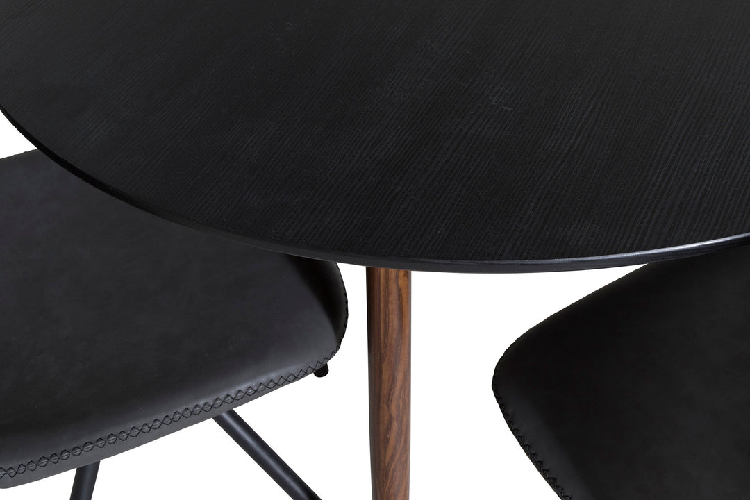 Venture Home Plaza Round Table 100 cm - Black Top - Walnut legs+Polar Dining Chair with Spin function - black Legs - Black PU - Black Stitches_4