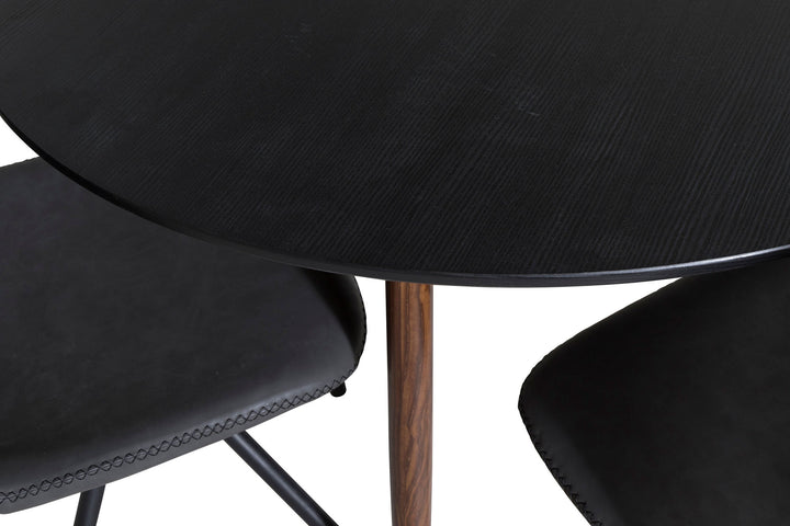 Venture Home Plaza Round Table 100 cm - Black Top - Walnut legs+Polar Dining Chair with Spin function - black Legs - Black PU - Black Stitches_4