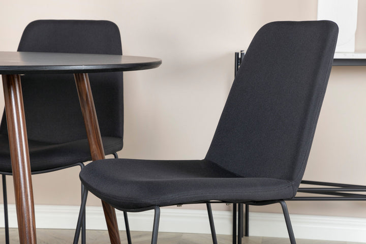 Venture Home Plaza Round Table 100 cm - Black Top - Walnut legs+Muce Dining Chair - Black Legs - Black Fabric_4
