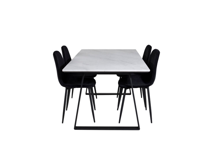 Venture Home Estelle Dining Table 140*90 - White / Black+Polar Diamond Dining Chair - Black Legs - Black Velvet_4