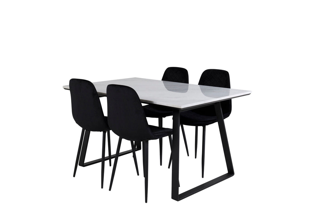 Venture Home Estelle Dining Table 140*90 - White / Black+Polar Diamond Dining Chair - Black Legs - Black Velvet_4