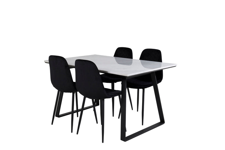 Venture Home Estelle Dining Table 140*90 - White / Black+Polar Diamond Dining Chair - Black Legs - Black Velvet_4
