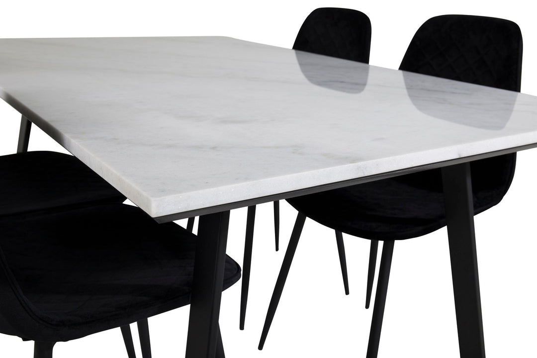 Venture Home Estelle Dining Table 140*90 - White / Black+Polar Diamond Dining Chair - Black Legs - Black Velvet_4