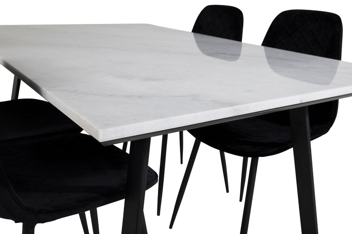 Venture Home Estelle Dining Table 140*90 - White / Black+Polar Diamond Dining Chair - Black Legs - Black Velvet_4