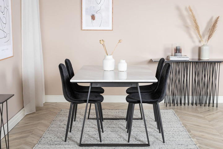Venture Home Estelle Dining Table 140*90 - White / Black+Polar Diamond Dining Chair - Black Legs - Black Velvet_4