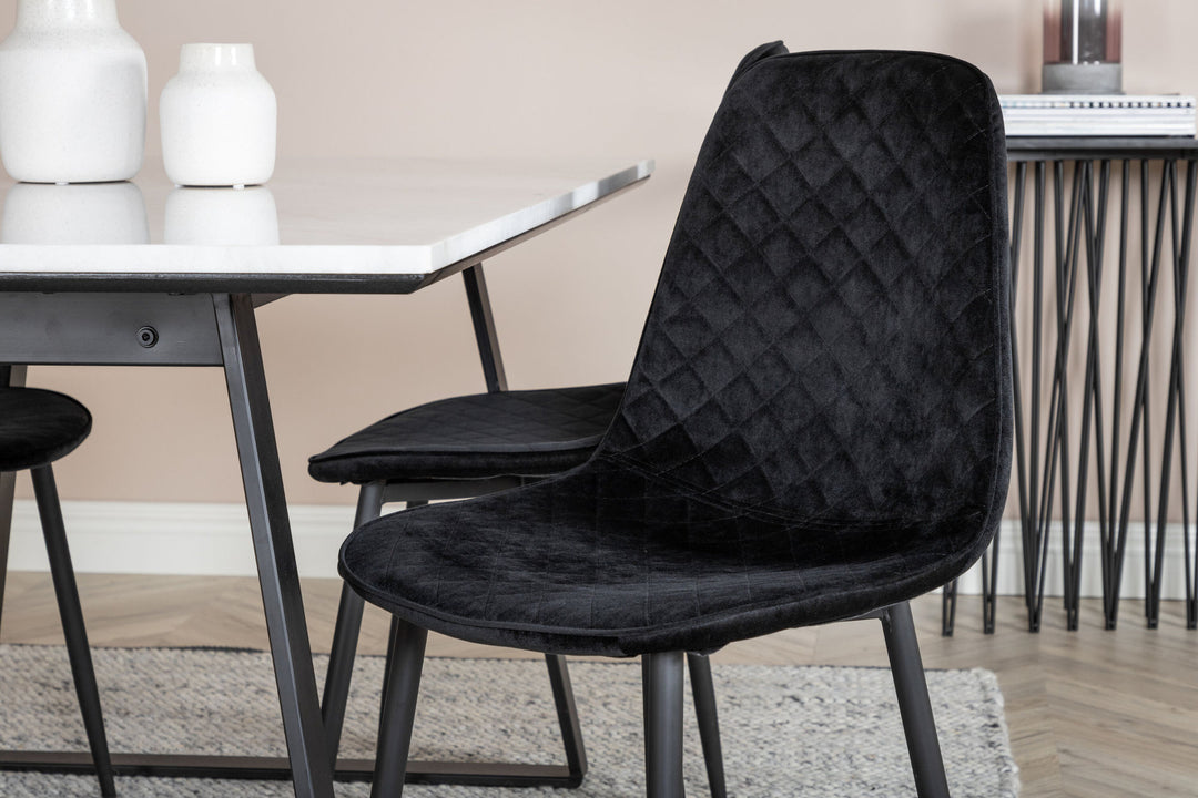Venture Home Estelle Dining Table 140*90 - White / Black+Polar Diamond Dining Chair - Black Legs - Black Velvet_4