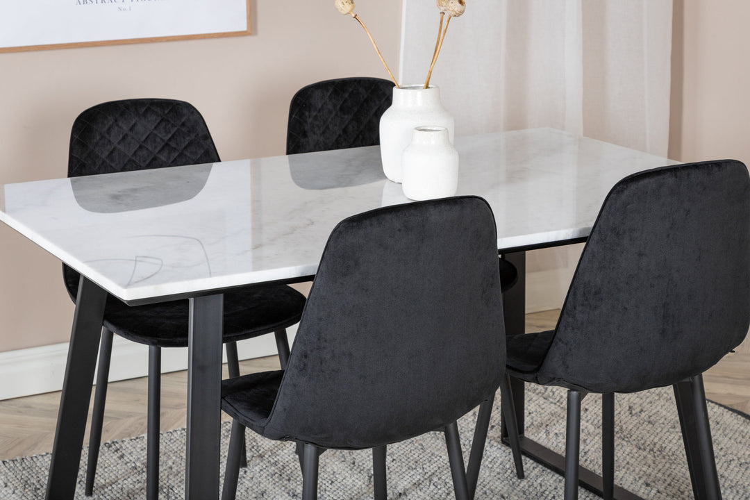 Venture Home Estelle Dining Table 140*90 - White / Black+Polar Diamond Dining Chair - Black Legs - Black Velvet_4