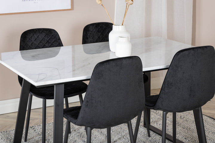 Venture Home Estelle Dining Table 140*90 - White / Black+Polar Diamond Dining Chair - Black Legs - Black Velvet_4