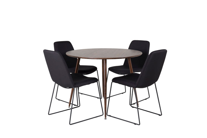 Venture Home Plaza Round table 100 cm - Walnut top - Walnut legs+Muce Dining Chair - Black Legs - Black Fabric_4