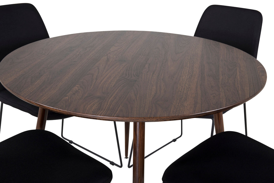Venture Home Plaza Round table 100 cm - Walnut top - Walnut legs+Muce Dining Chair - Black Legs - Black Fabric_4