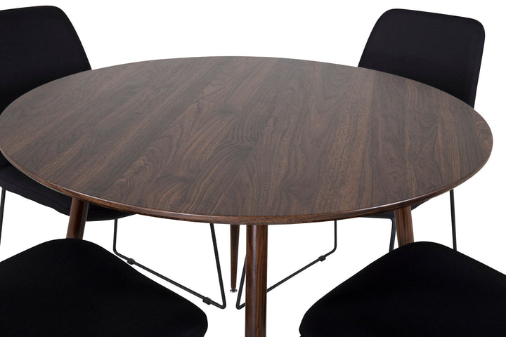Venture Home Plaza Round table 100 cm - Walnut top - Walnut legs+Muce Dining Chair - Black Legs - Black Fabric_4