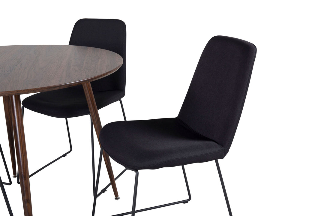 Venture Home Plaza Round table 100 cm - Walnut top - Walnut legs+Muce Dining Chair - Black Legs - Black Fabric_4