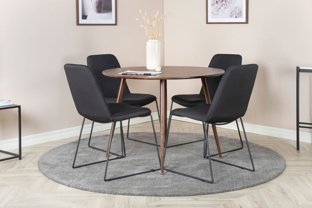 Venture Home Plaza Round table 100 cm - Walnut top - Walnut legs+Muce Dining Chair - Black Legs - Black Fabric_4