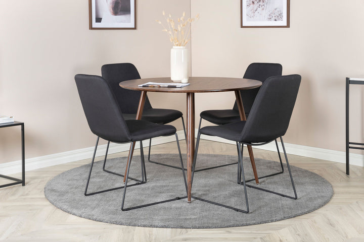 Venture Home Plaza Round table 100 cm - Walnut top - Walnut legs+Muce Dining Chair - Black Legs - Black Fabric_4