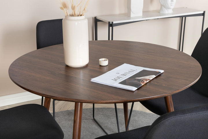 Venture Home Plaza Round table 100 cm - Walnut top - Walnut legs+Muce Dining Chair - Black Legs - Black Fabric_4