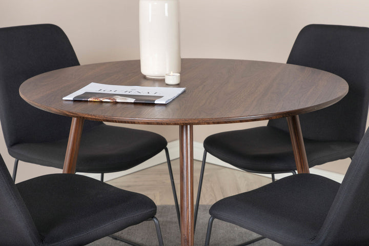 Venture Home Plaza Round table 100 cm - Walnut top - Walnut legs+Muce Dining Chair - Black Legs - Black Fabric_4
