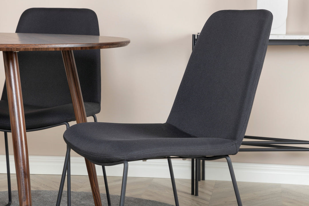 Venture Home Plaza Round table 100 cm - Walnut top - Walnut legs+Muce Dining Chair - Black Legs - Black Fabric_4