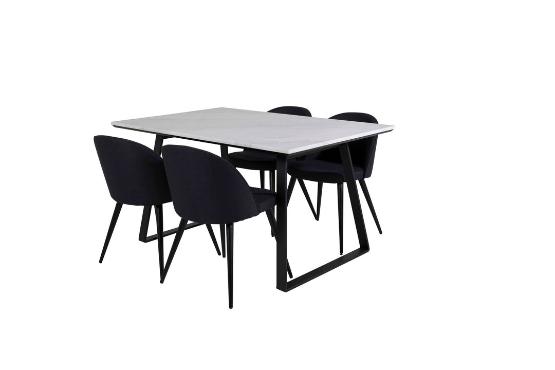 Venture Home Estelle Dining Table 140*90 - White / Black+Velvet Dining Chiar - Black legs- Black Fabric_4