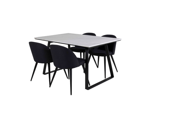 Venture Home Estelle Dining Table 140*90 - White / Black+Velvet Dining Chiar - Black legs- Black Fabric_4