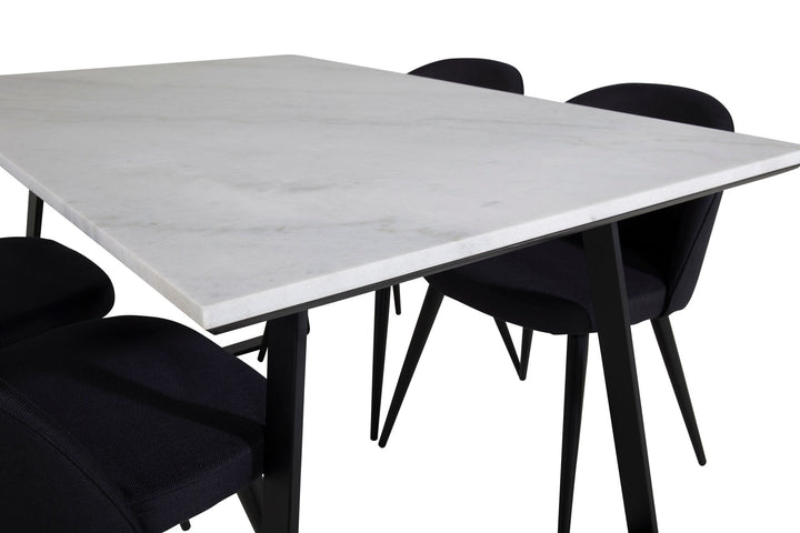 Venture Home Estelle Dining Table 140*90 - White / Black+Velvet Dining Chiar - Black legs- Black Fabric_4