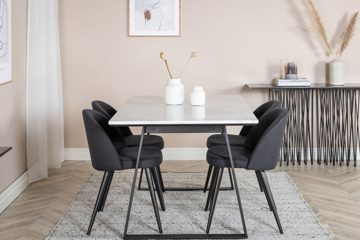 Venture Home Estelle Dining Table 140*90 - White / Black+Velvet Dining Chiar - Black legs- Black Fabric_4