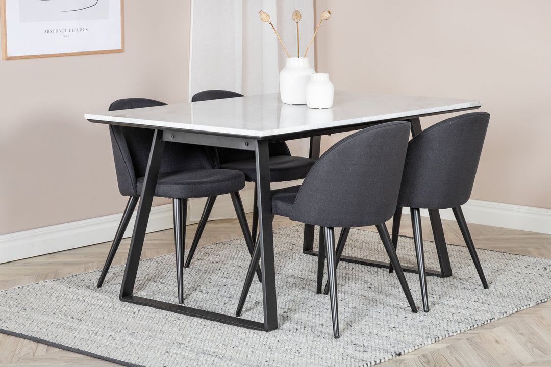Venture Home Estelle Dining Table 140*90 - White / Black+Velvet Dining Chiar - Black legs- Black Fabric_4