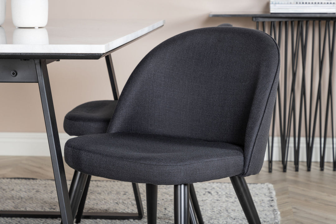 Venture Home Estelle Dining Table 140*90 - White / Black+Velvet Dining Chiar - Black legs- Black Fabric_4