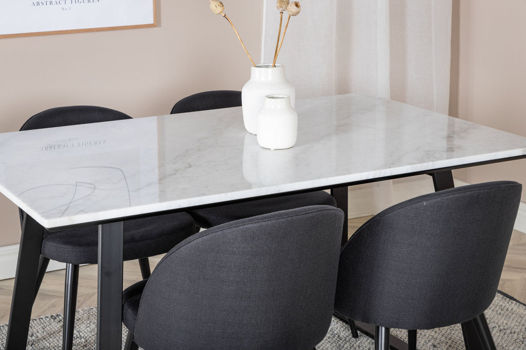 Venture Home Estelle Dining Table 140*90 - White / Black+Velvet Dining Chiar - Black legs- Black Fabric_4