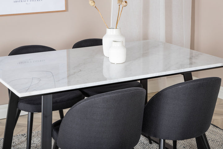 Venture Home Estelle Dining Table 140*90 - White / Black+Velvet Dining Chiar - Black legs- Black Fabric_4