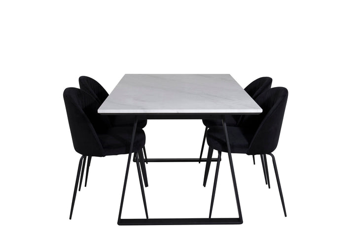 Venture Home Estelle Dining Table 140*90 - White / Black+Wrinkles Dining Chair - Black Legs - Black Velvet_4