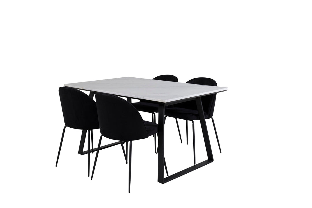 Venture Home Estelle Dining Table 140*90 - White / Black+Wrinkles Dining Chair - Black Legs - Black Velvet_4