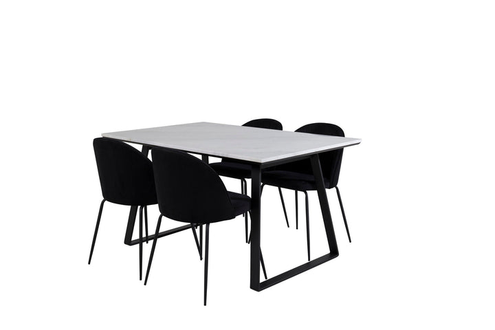 Venture Home Estelle Dining Table 140*90 - White / Black+Wrinkles Dining Chair - Black Legs - Black Velvet_4