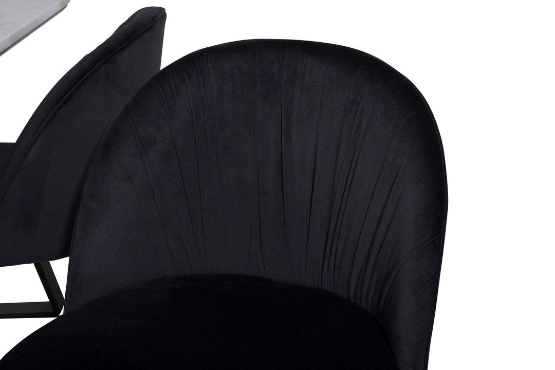 Venture Home Estelle Dining Table 140*90 - White / Black+Wrinkles Dining Chair - Black Legs - Black Velvet_4