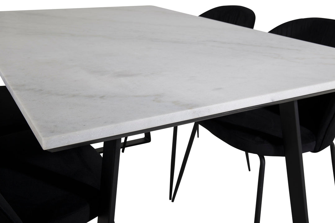 Venture Home Estelle Dining Table 140*90 - White / Black+Wrinkles Dining Chair - Black Legs - Black Velvet_4