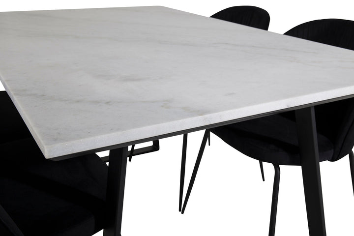 Venture Home Estelle Dining Table 140*90 - White / Black+Wrinkles Dining Chair - Black Legs - Black Velvet_4