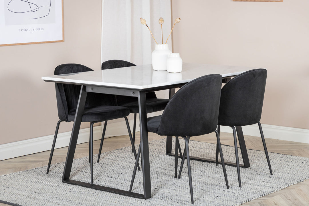 Venture Home Estelle Dining Table 140*90 - White / Black+Wrinkles Dining Chair - Black Legs - Black Velvet_4
