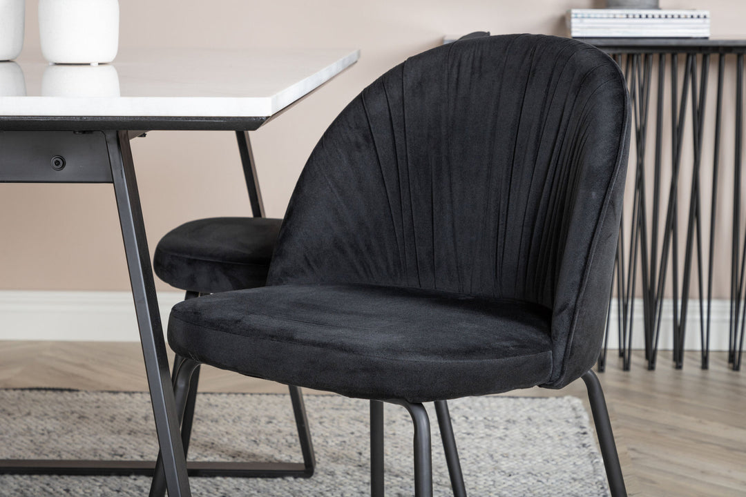 Venture Home Estelle Dining Table 140*90 - White / Black+Wrinkles Dining Chair - Black Legs - Black Velvet_4