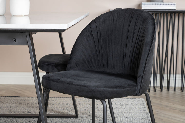 Venture Home Estelle Dining Table 140*90 - White / Black+Wrinkles Dining Chair - Black Legs - Black Velvet_4