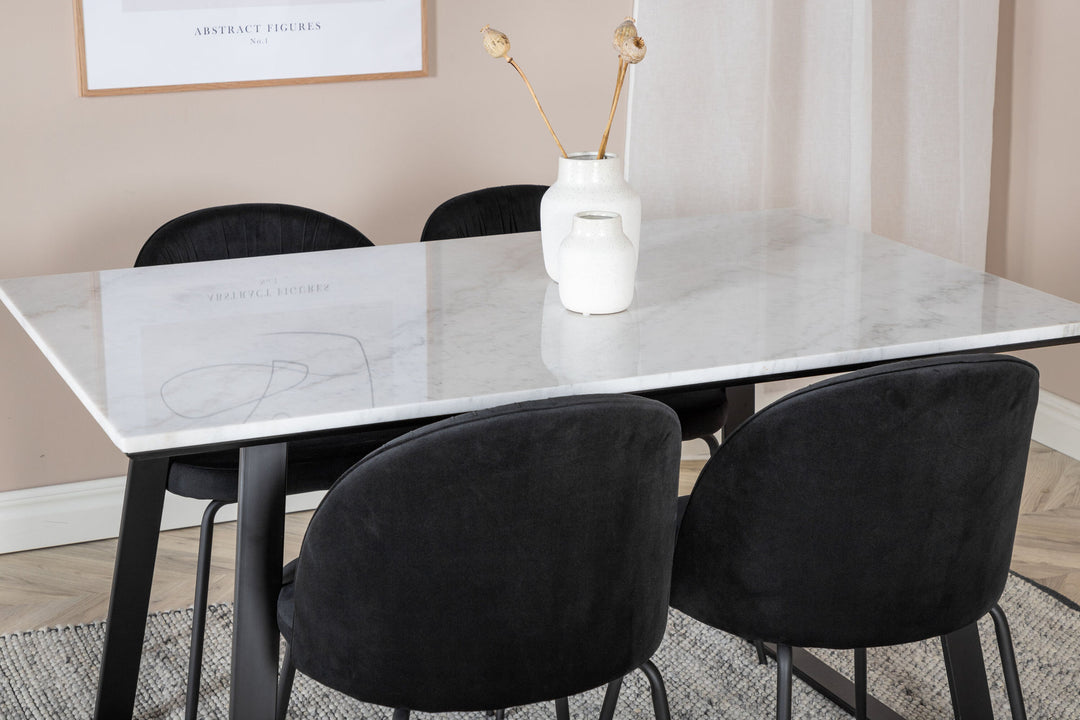 Venture Home Estelle Dining Table 140*90 - White / Black+Wrinkles Dining Chair - Black Legs - Black Velvet_4