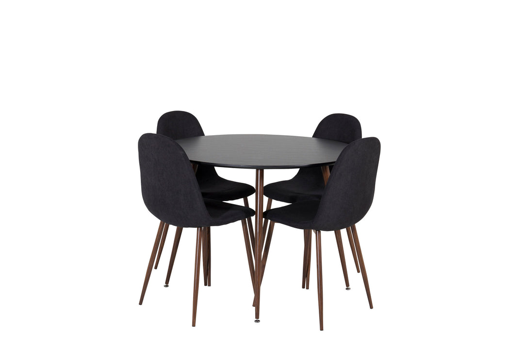 Venture Home Plaza Rundt Bord 100 cm - Sort Bordplade - Valnøddeben + Polar Spisebordsstol - Valnøddeben