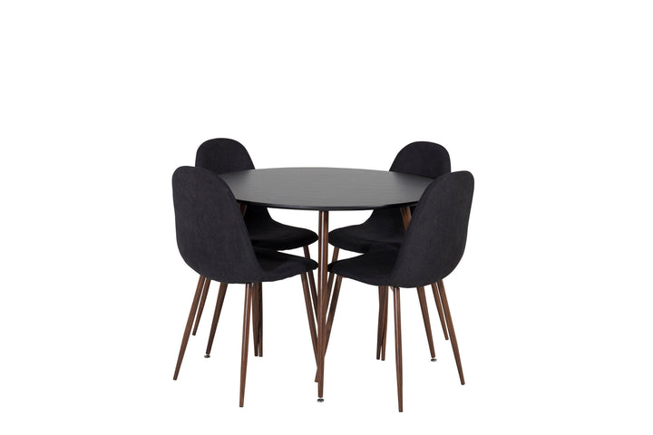Venture Home Plaza Rundt Bord 100 cm - Sort Bordplade - Valnøddeben + Polar Spisebordsstol - Valnøddeben