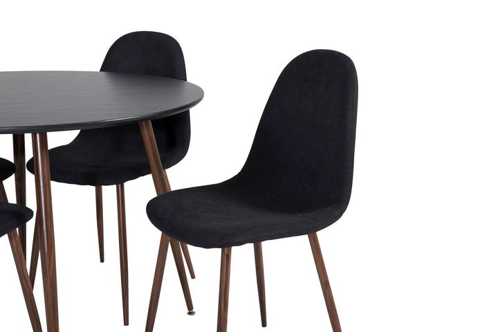 Venture Home Plaza Rundt Bord 100 cm - Sort Bordplade - Valnøddeben + Polar Spisebordsstol - Valnøddeben