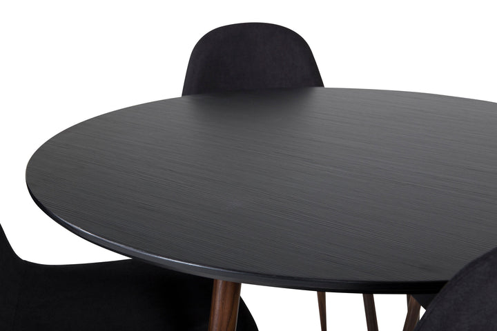 Venture Home Plaza Rundt Bord 100 cm - Sort Bordplade - Valnøddeben + Polar Spisebordsstol - Valnøddeben