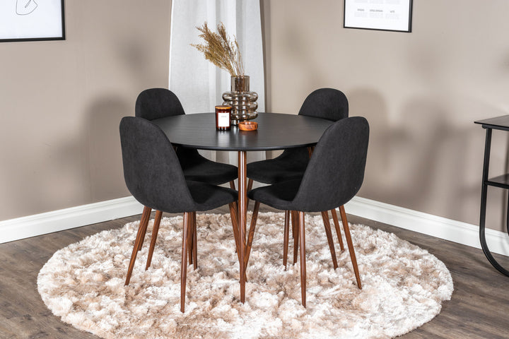Venture Home Plaza Rundt Bord 100 cm - Sort Bordplade - Valnøddeben + Polar Spisebordsstol - Valnøddeben
