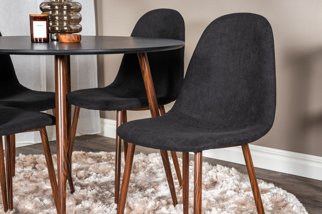 Venture Home Plaza Rundt Bord 100 cm - Sort Bordplade - Valnøddeben + Polar Spisebordsstol - Valnøddeben